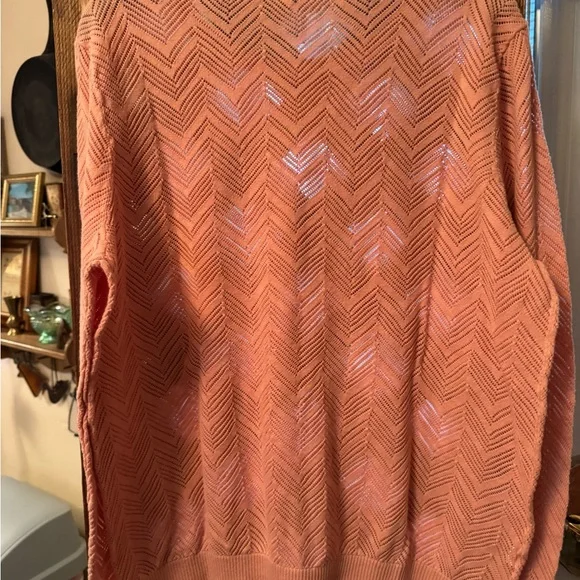 LOFT Peach Chevron Open-Knit Crewneck Sweater - Picture 3 of 4